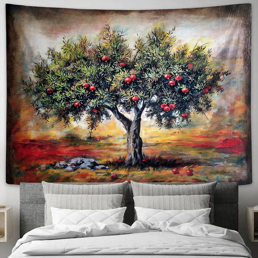 Pomegranate Tree Painting Tapestry - Tapestry Wall Decor - Home Decor Living Room