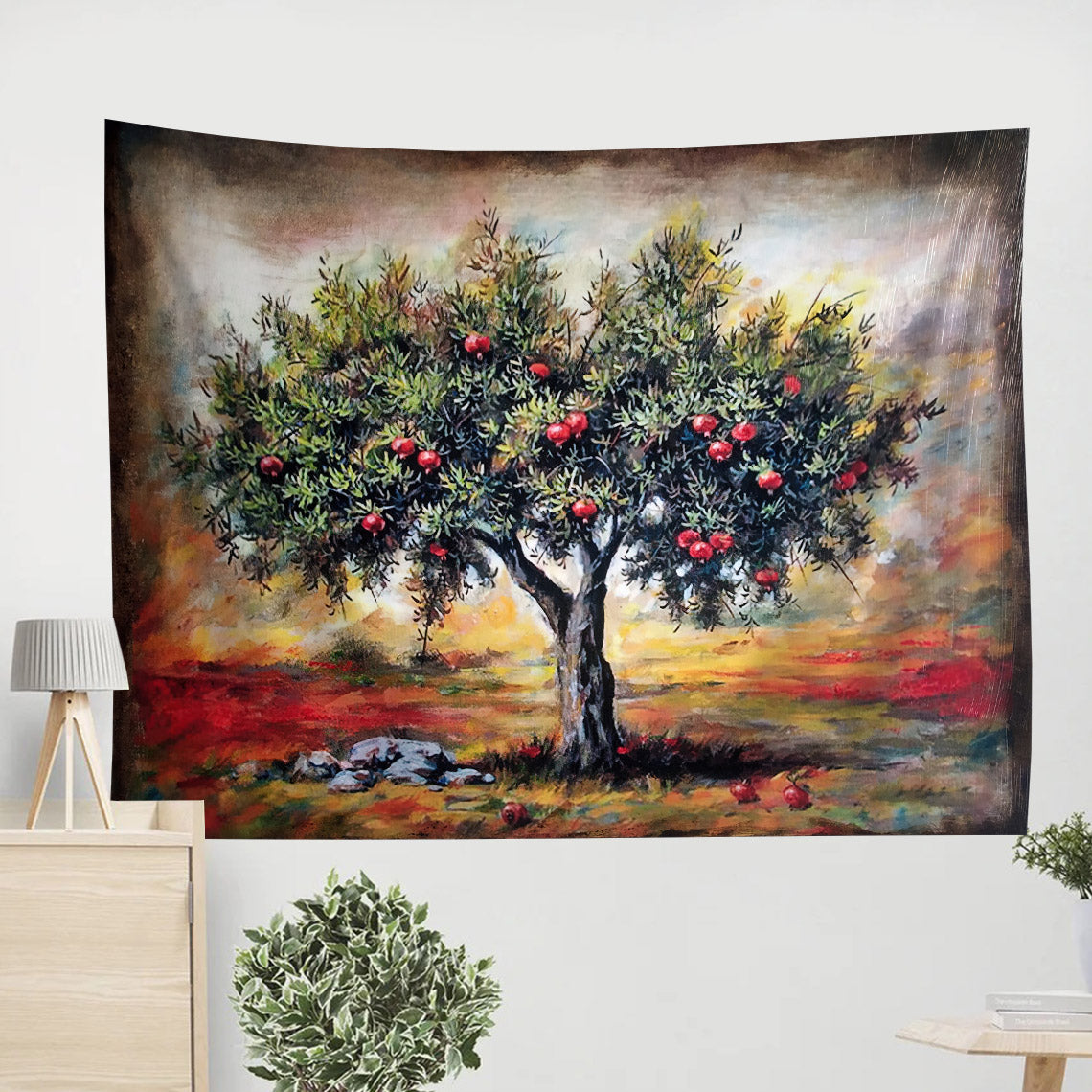Pomegranate Tree Painting Tapestry - Tapestry Wall Decor - Home Decor Living Room