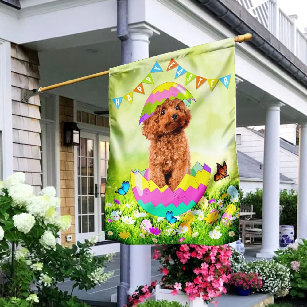 Poodle Easter Egg House Flag - Happy Easter Garden Flag - Decorative Easter Flags