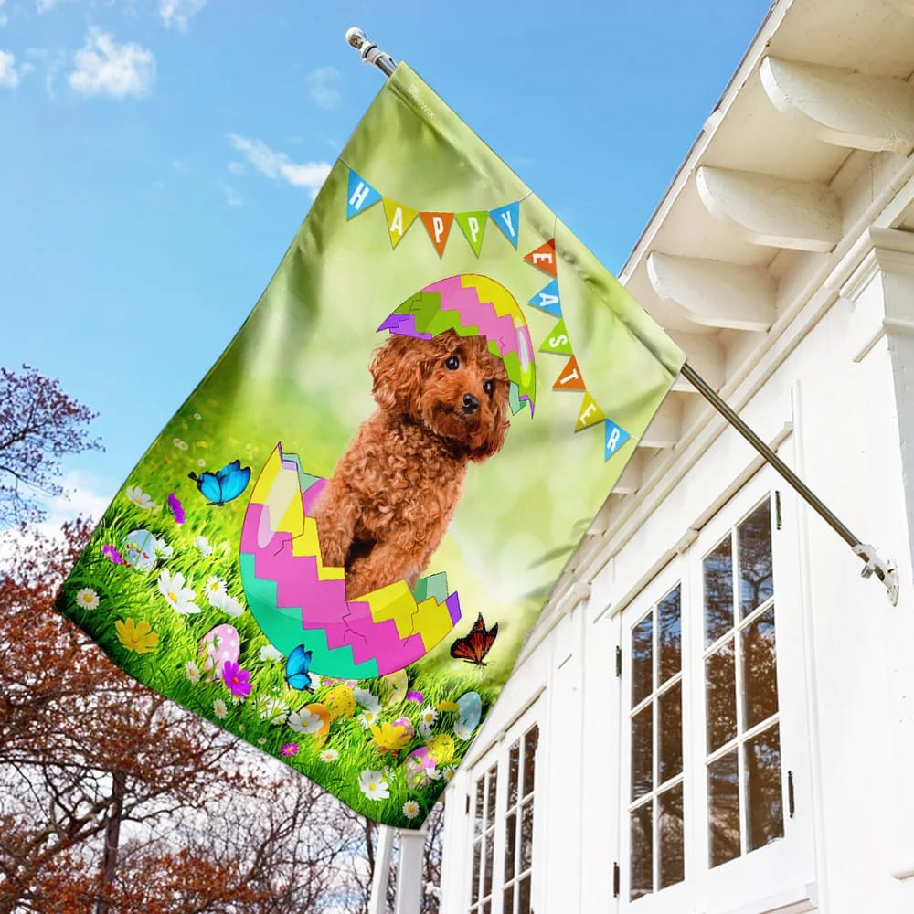 Poodle Easter Egg House Flag - Happy Easter Garden Flag - Decorative Easter Flags