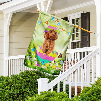 Poodle Easter Egg House Flag - Happy Easter Garden Flag - Decorative Easter Flags