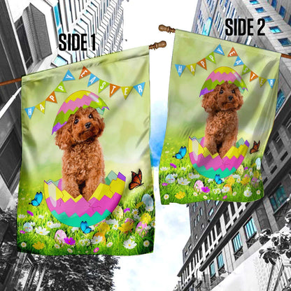 Poodle Easter Egg House Flag - Happy Easter Garden Flag - Decorative Easter Flags