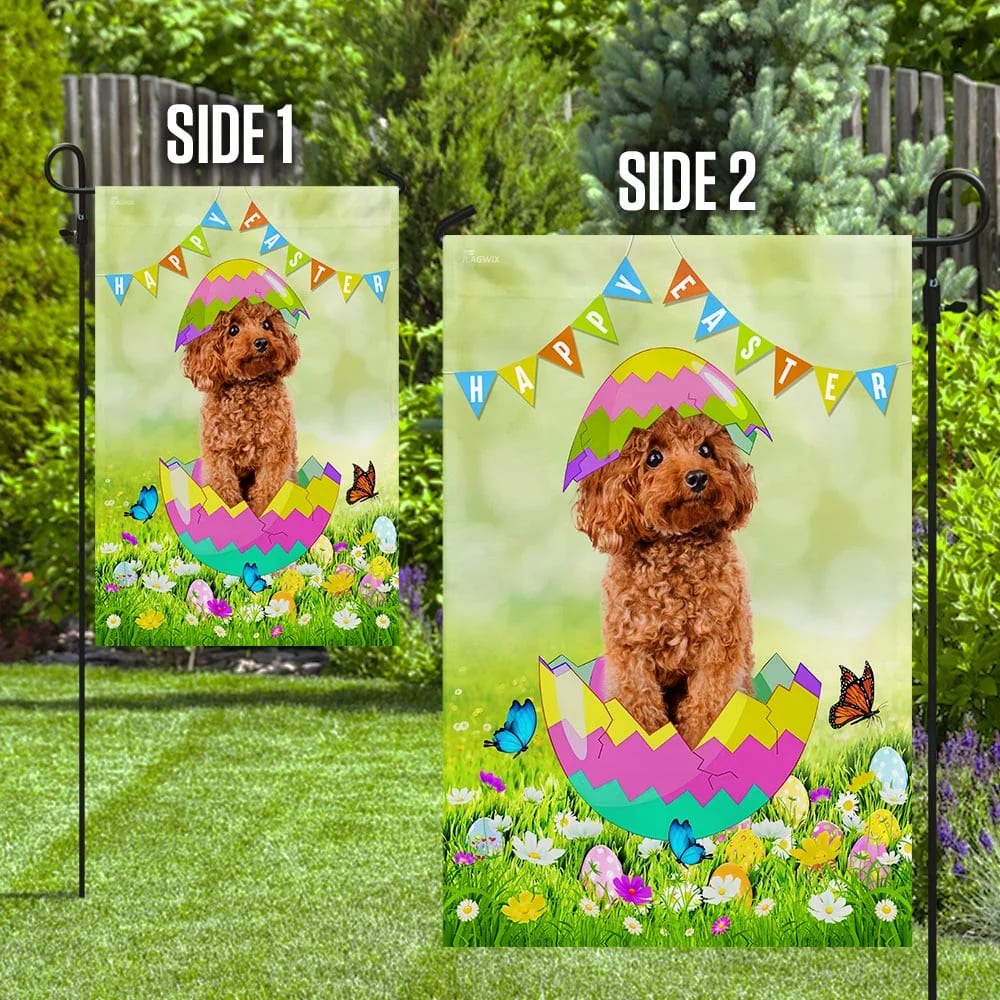 Poodle Easter Egg House Flag - Happy Easter Garden Flag - Decorative Easter Flags