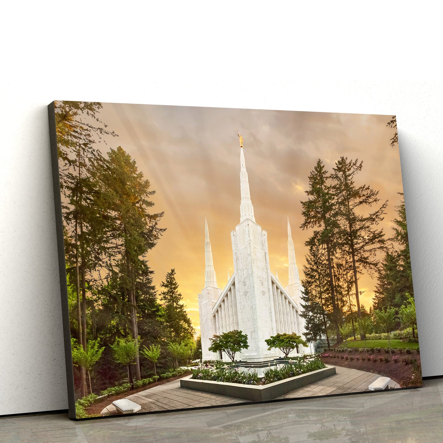 Portland Temple Evening Glow Canvas Wall Art - Jesus Christ Picture - Canvas Christian Wall Art