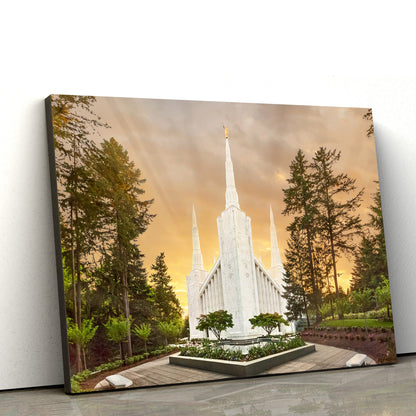 Portland Temple Evening Glow Canvas Wall Art - Jesus Christ Picture - Canvas Christian Wall Art