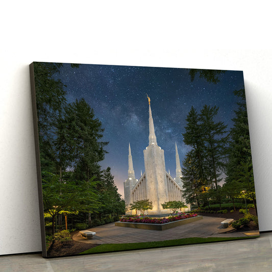 Portland Temple Night Majesty Canvas Wall Art - Jesus Christ Picture - Canvas Christian Wall Art