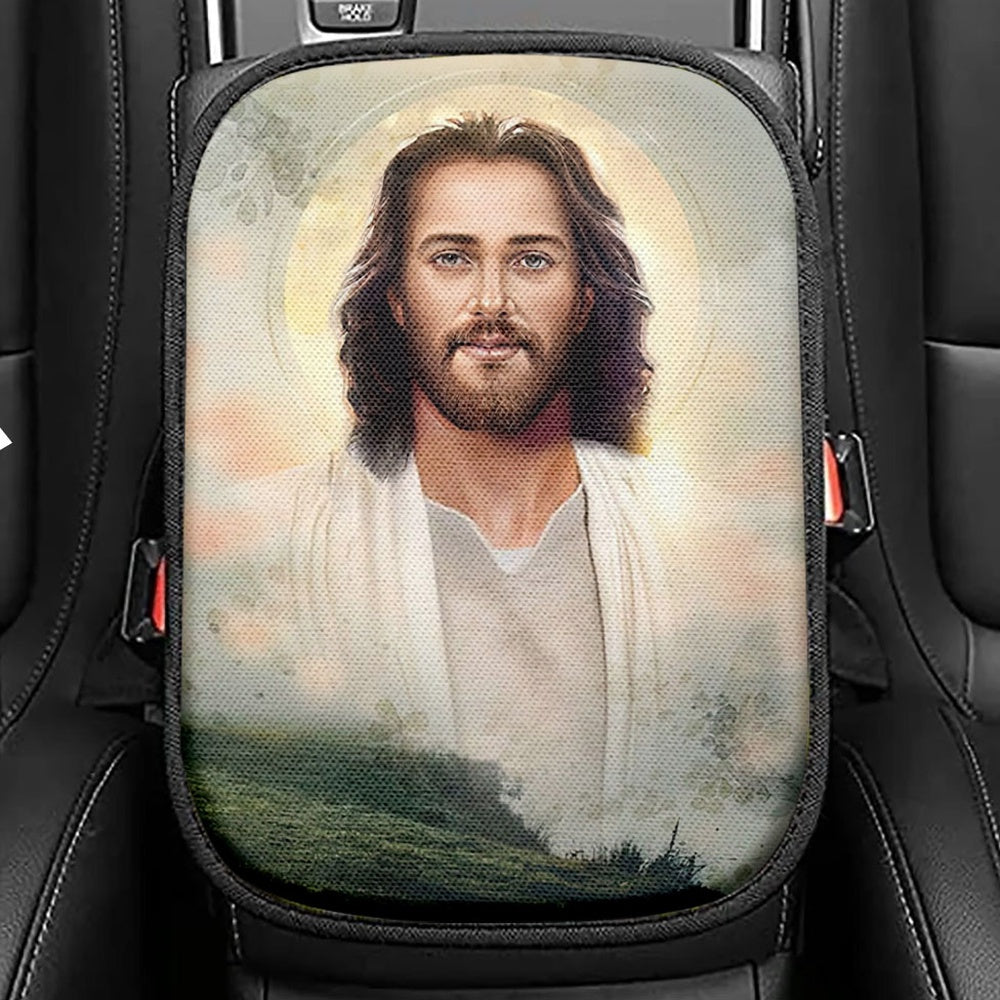 Portrait Of Jesus Christ Man Of Galilee Seat Box Cover, Christian Car Center Console Cover, Jesus Interior Car Accessories