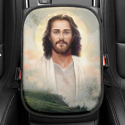 Portrait Of Jesus Christ Man Of Galilee Seat Box Cover, Christian Car Center Console Cover, Jesus Interior Car Accessories