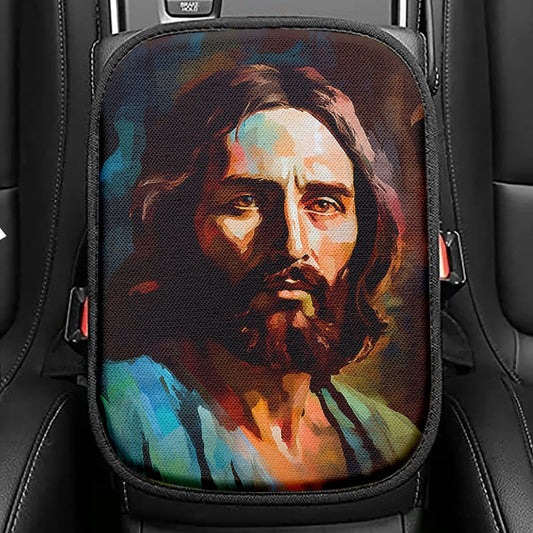 Portrait Of Jesus Seat Box Cover, Jesus Car Center Console Cover, Bible Verse Car Interior Accessories