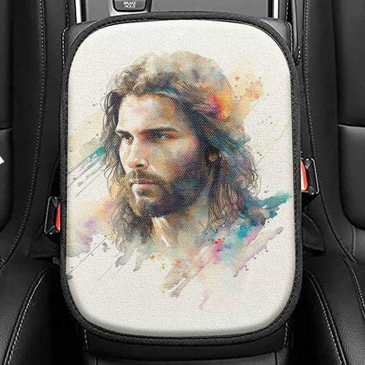 Portrait Of Jesus Seat Box Cover, Jesus Car Center Console Cover, Christian Car Interior Accessories