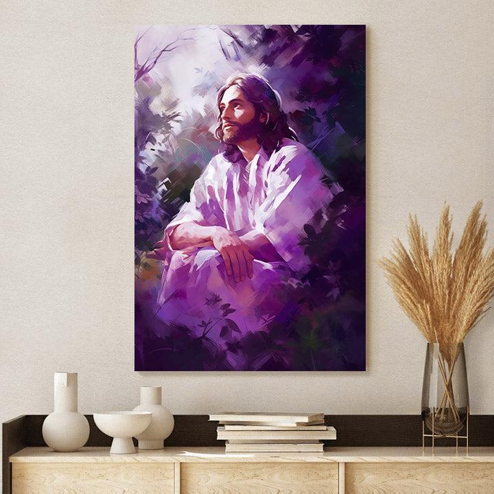 Portrait Of Jesus Sitting With His Arm Resting Against - Canvas Picture - Jesus Christ Canvas - Christian Wall Art