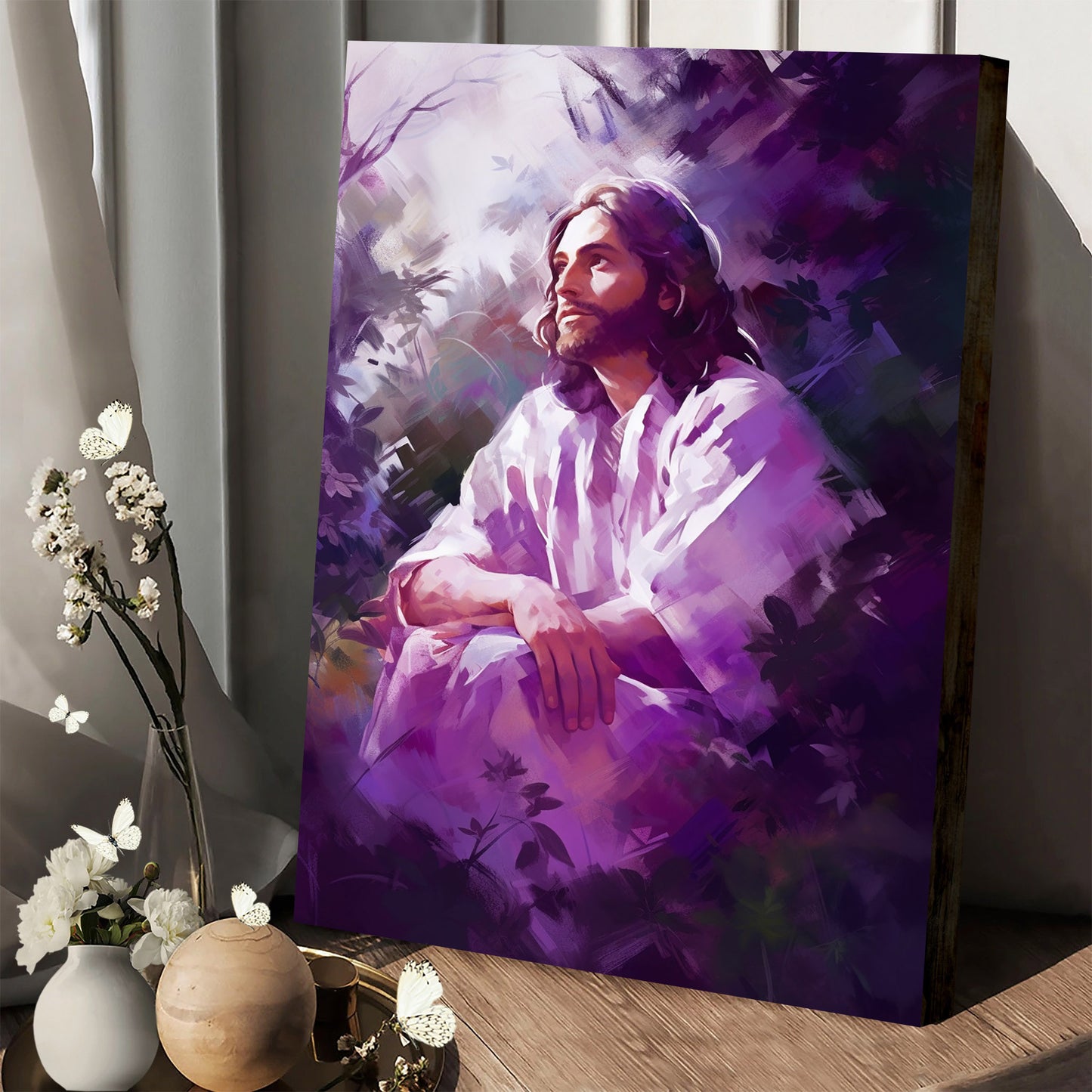 Portrait Of Jesus Sitting With His Arm Resting Against - Canvas Picture - Jesus Christ Canvas - Christian Wall Art