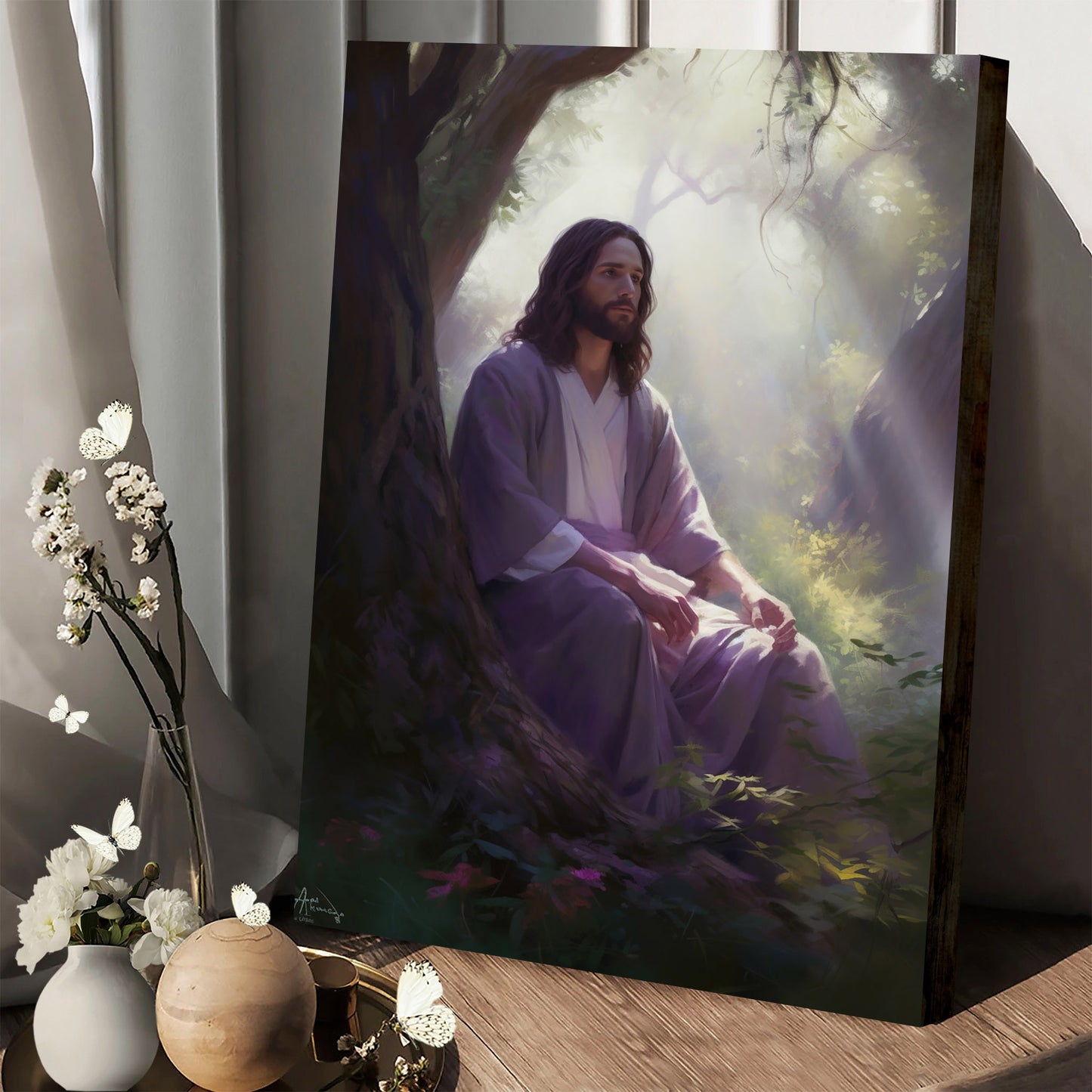 Portrait Of Jesus Sitting With His Arm Resting Against 1 - Canvas Picture - Jesus Christ Canvas - Christian Wall Art
