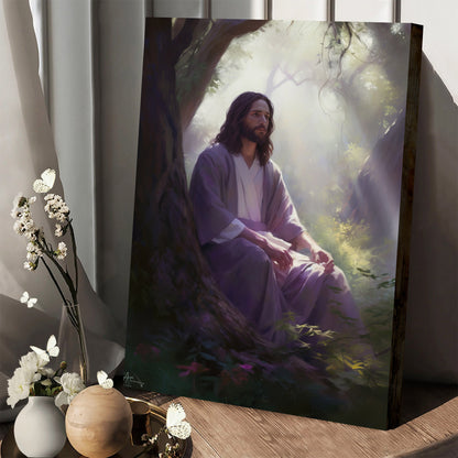 Portrait Of Jesus Sitting With His Arm Resting Against 1 - Canvas Picture - Jesus Christ Canvas - Christian Wall Art