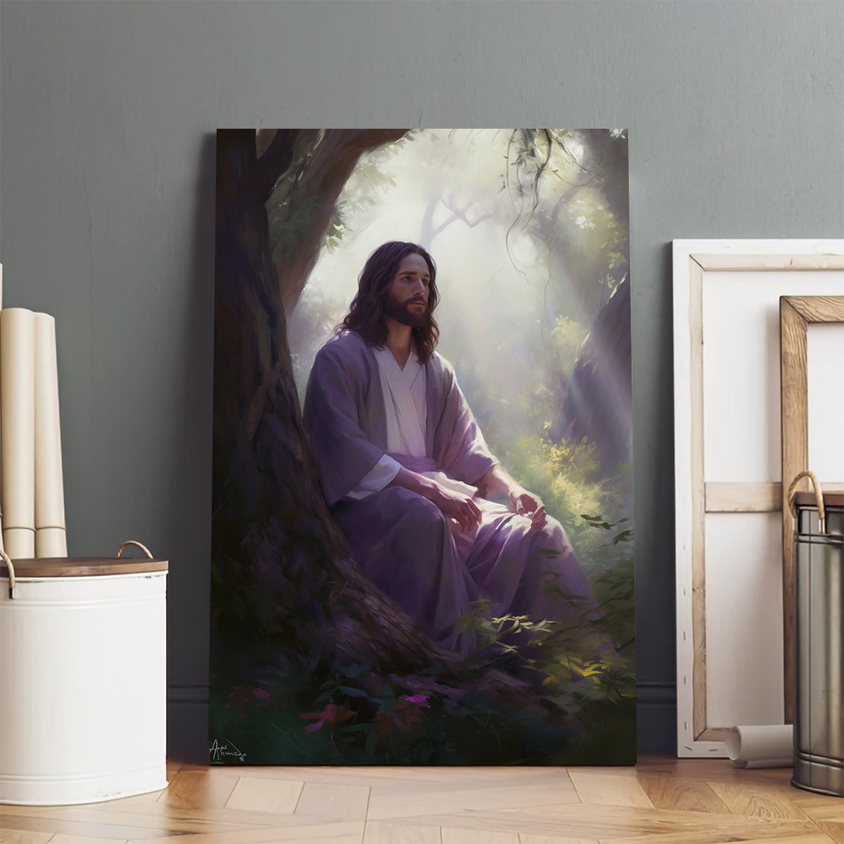 Portrait Of Jesus Sitting With His Arm Resting Against 1 - Canvas Picture - Jesus Christ Canvas - Christian Wall Art