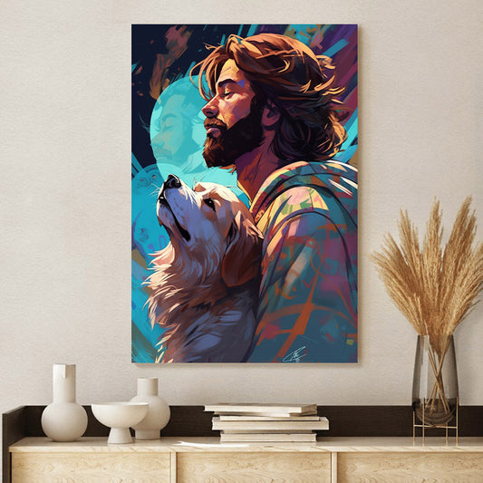 Portrait Of The Jesus Christ With A Dog - Jesus Canvas Pictures - Christian Wall Art