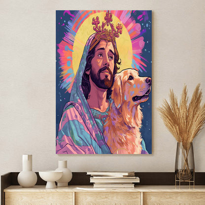 Portrait Of The Jesus Christ With A Dog 1 - Jesus Canvas Pictures - Christian Wall Art