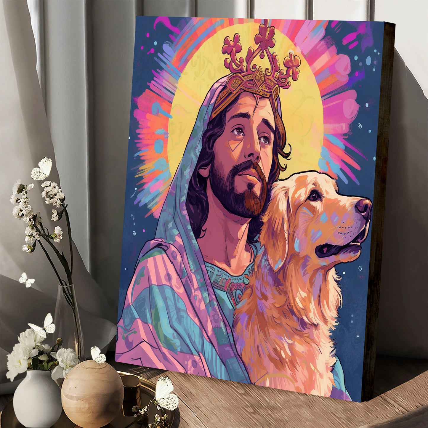 Portrait Of The Jesus Christ With A Dog 1 - Jesus Canvas Pictures - Christian Wall Art