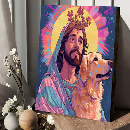 Portrait Of The Jesus Christ With A Dog 1 - Jesus Canvas Pictures - Christian Wall Art