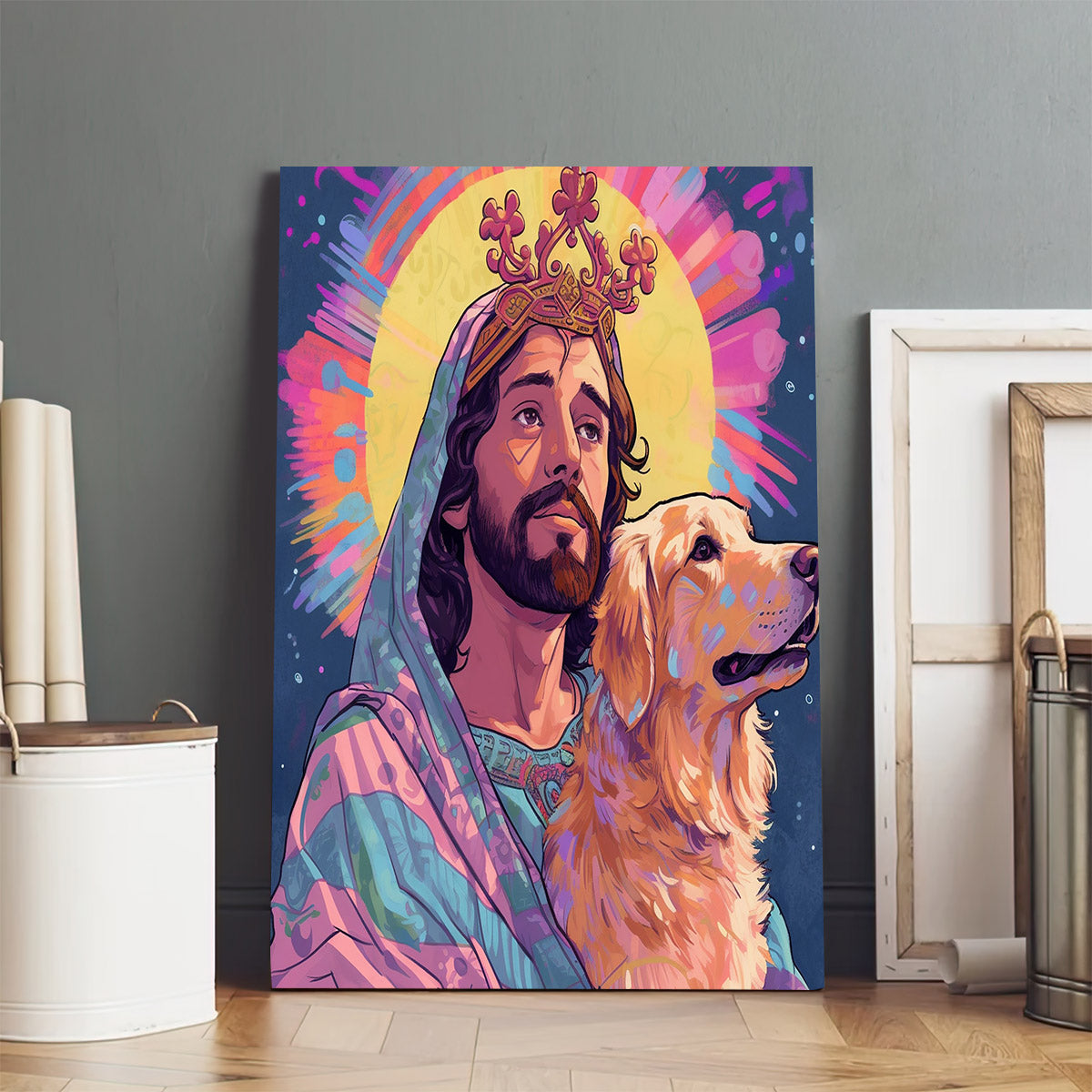 Portrait Of The Jesus Christ With A Dog 1 - Jesus Canvas Pictures - Christian Wall Art