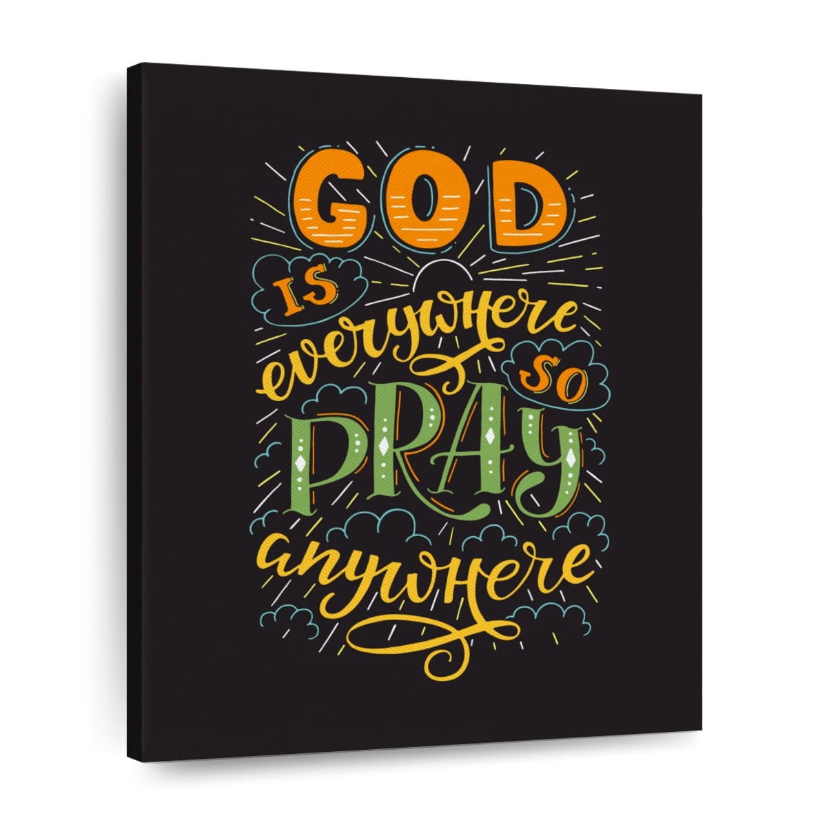 Pray Anywhere Typography Wall Art Canvas - Canvas Religious Wall Art - Christian Wall Decor Living Room