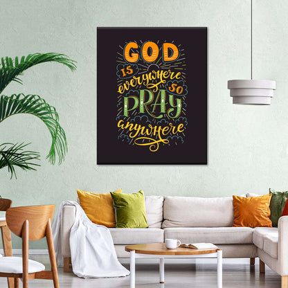 Pray Anywhere Typography Wall Art Canvas - Canvas Religious Wall Art - Christian Wall Decor Living Room
