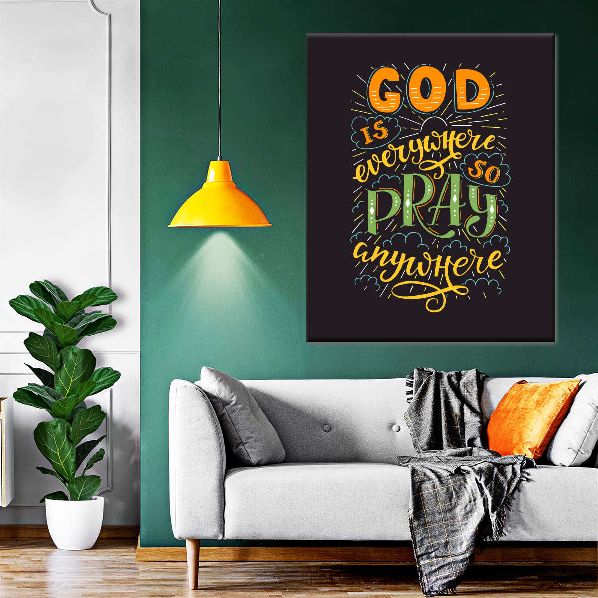 Pray Anywhere Typography Wall Art Canvas - Canvas Religious Wall Art - Christian Wall Decor Living Room