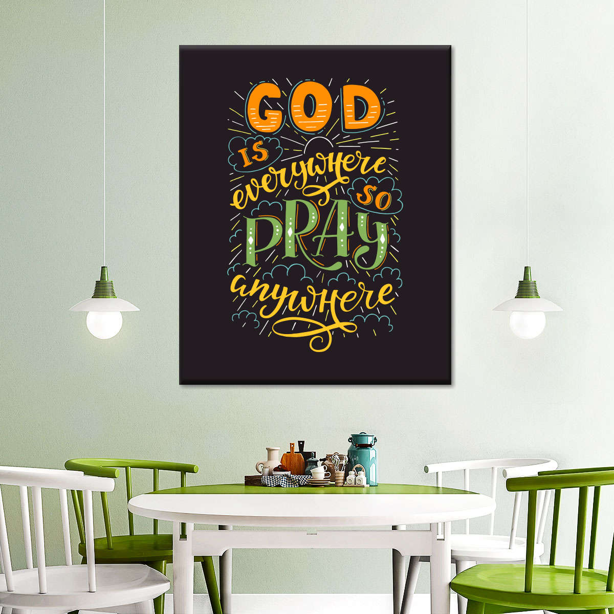 Pray Anywhere Typography Wall Art Canvas - Canvas Religious Wall Art - Christian Wall Decor Living Room