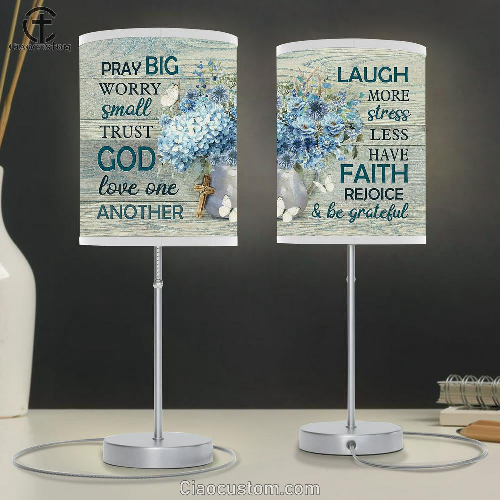 Pray Big Worry Small Hydrangea Flower White Butterfly Table Lamp Art - Christian Lamp Art Decor - Bible Verse Table Lamp