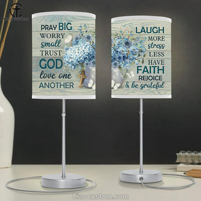 Pray Big Worry Small Hydrangea Flower White Butterfly Table Lamp Art - Christian Lamp Art Decor - Bible Verse Table Lamp