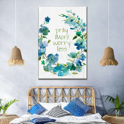 Pray Flower Wreath Wall Art Canvas - Canvas Religious Wall Art - Christian Wall Decor Living Room