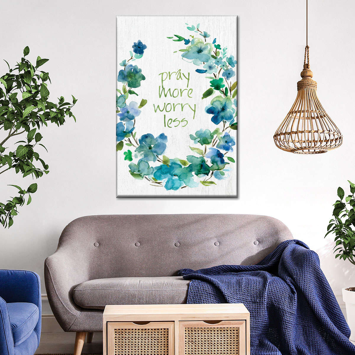 Pray Flower Wreath Wall Art Canvas - Canvas Religious Wall Art - Christian Wall Decor Living Room