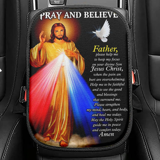 Pray For Healing Jesus's Hand Rose Garden Be Still And Know That I Am God Seat Box Cover, Jesus Car Center Console Cover, Christian Car Armrest Cover