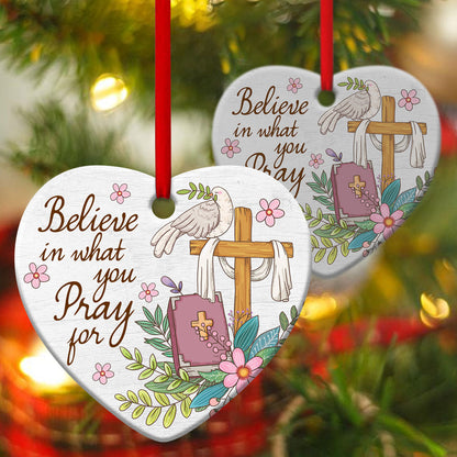 Pray For It - Beautiful Cross Ceramic Heart Ornament - Christmas Decor - Funny Ornament
