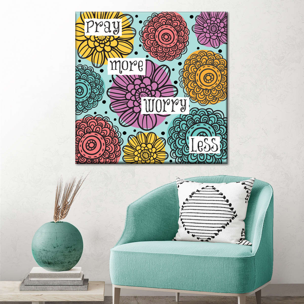 Pray More Worry Less Square Canvas Art - Christian Wall Decor - Christian Wall Hanging