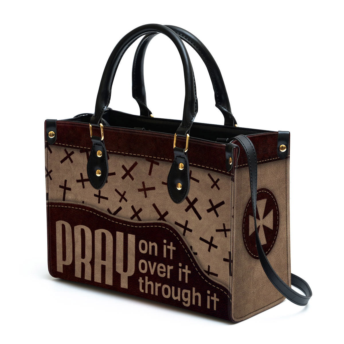Pray On It Pray Over It Pray Through It Cross Leather Handbag - Religious Gifts For Women - Women Pu Leather Bag