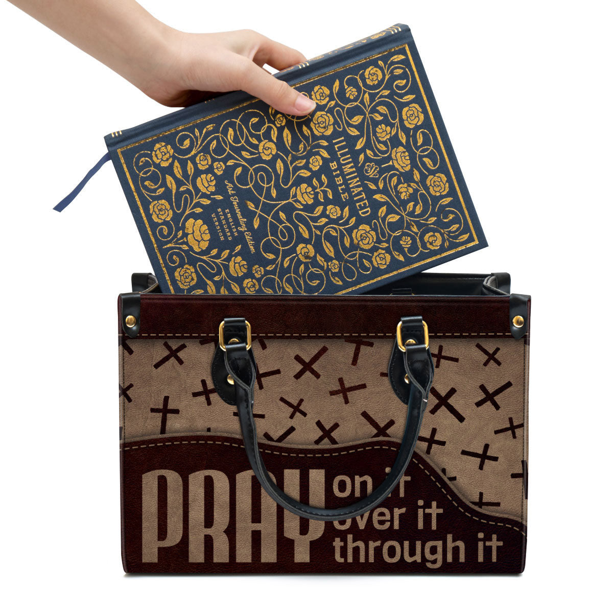 Pray On It Pray Over It Pray Through It Cross Leather Handbag - Religious Gifts For Women - Women Pu Leather Bag