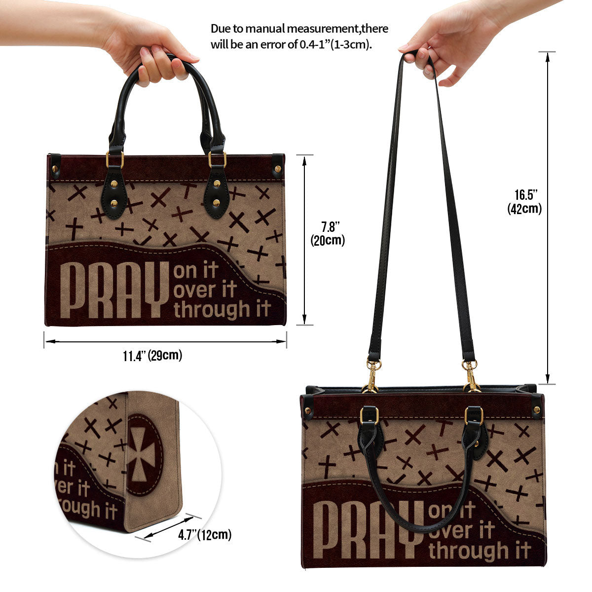 Pray On It Pray Over It Pray Through It Cross Leather Handbag - Religious Gifts For Women - Women Pu Leather Bag