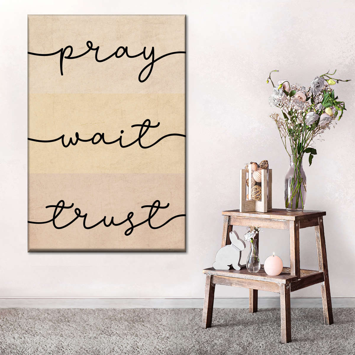 Pray Wait Trust Typography Wall Art Canvas - Canvas Religious Wall Art - Christian Wall Decor Living Room