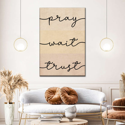 Pray Wait Trust Typography Wall Art Canvas - Canvas Religious Wall Art - Christian Wall Decor Living Room