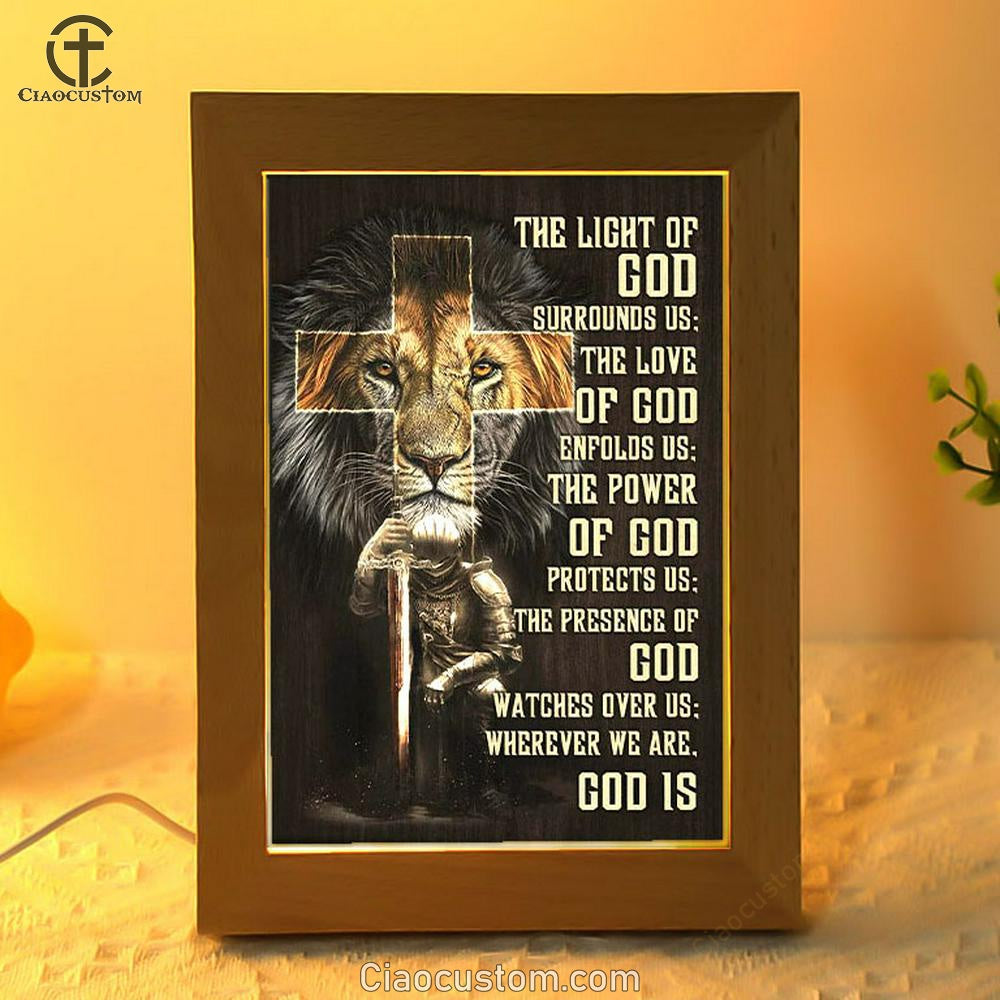Prayer For Protection - Warrior Lion Of Judah Frame Lamp Prints - Bible Verse Wooden Lamp - Scripture Night Light