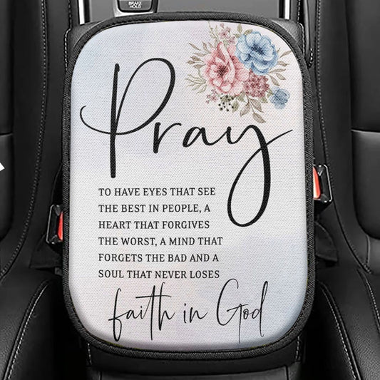 Prayer Is The Key But Faith Unlock The Door Seat Box Cover, Christian Car Center Console Cover, Religious Car Interior Accessories
