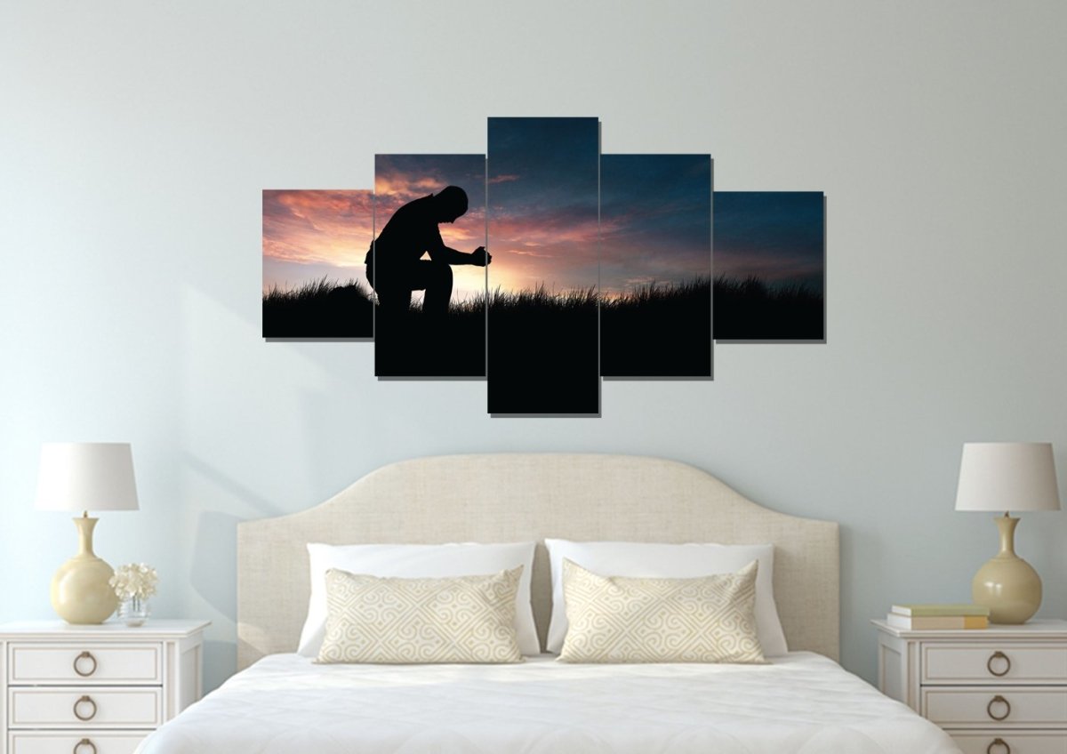 Prayer & Praying At Sunrise Sunset Canvas - Christian Canvas Wall Art