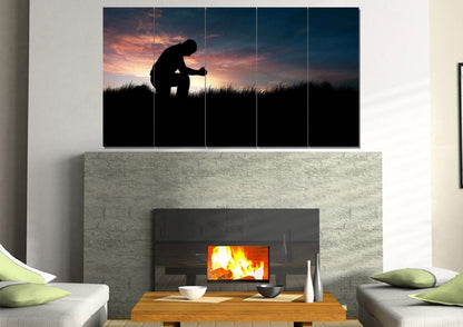 Prayer & Praying At Sunrise Sunset Canvas - Christian Canvas Wall Art