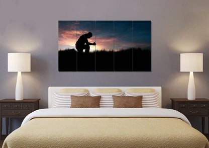 Prayer & Praying At Sunrise Sunset Canvas - Christian Canvas Wall Art
