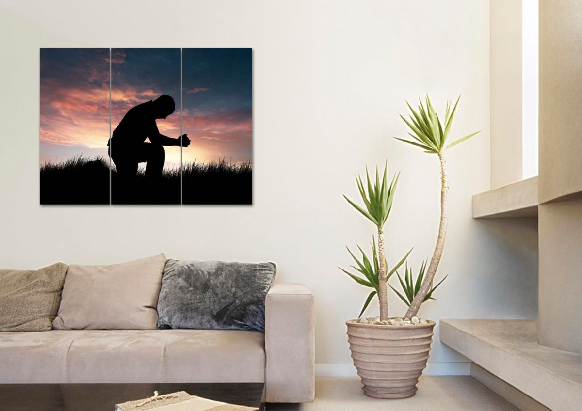 Prayer & Praying At Sunrise Sunset Canvas - Christian Canvas Wall Art