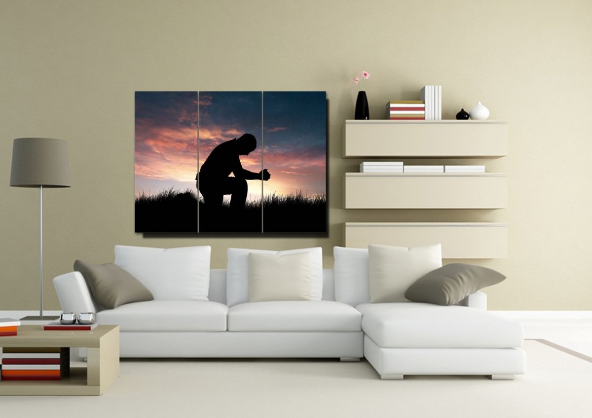 Prayer & Praying At Sunrise Sunset Canvas - Christian Canvas Wall Art