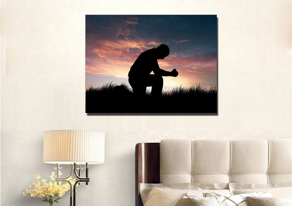 Prayer & Praying At Sunrise Sunset Canvas - Christian Canvas Wall Art
