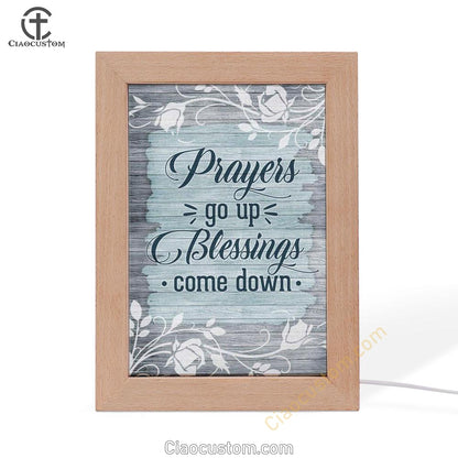 Prayers Go Up Blessings Come Down Christian Frame Lamp Prints - Bible Verse Wooden Lamp - Scripture Night Light