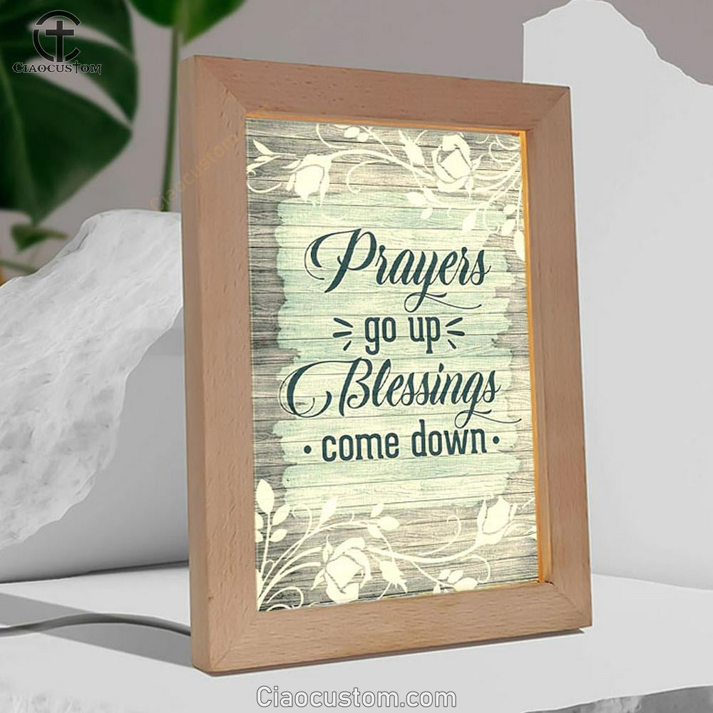 Prayers Go Up Blessings Come Down Christian Frame Lamp Prints - Bible Verse Wooden Lamp - Scripture Night Light